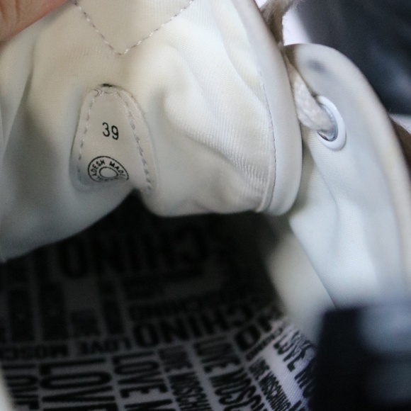 Love Moschino Black Leather Sneakers Running Shoes Heart Lace Up Women's 8 - Picture 8 of 11